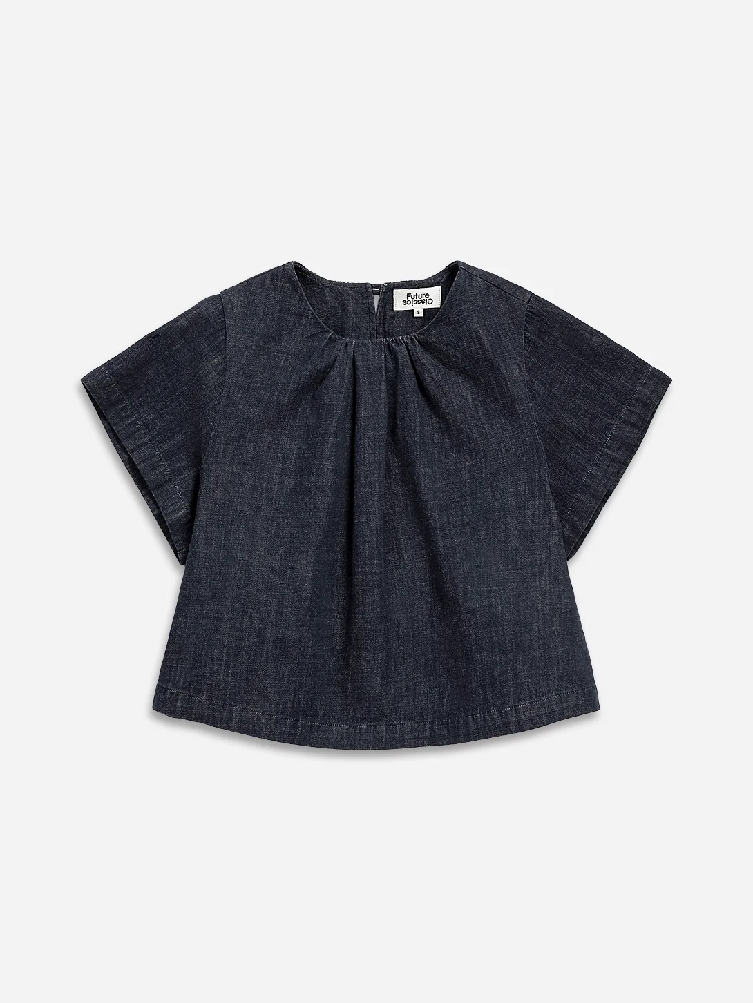 Gathered Neck Denim Top